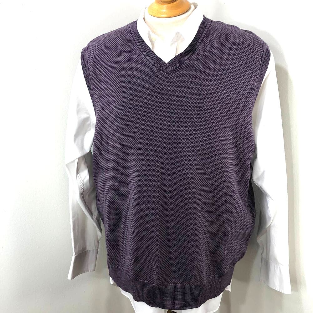 Men's Tasso Elba Golf Pullover Sweater V Neck Vest Purple 100% Cotton Size Xl